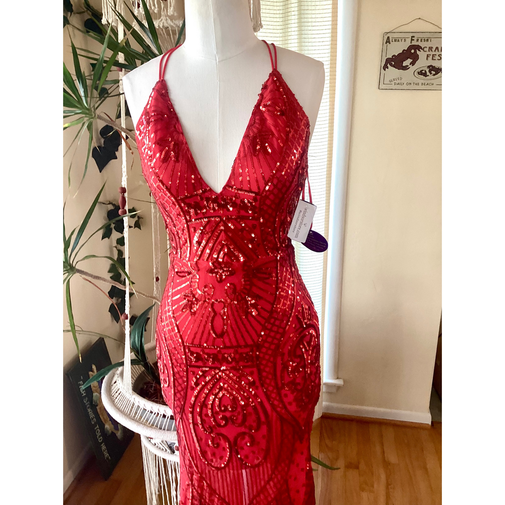 Windsor Red Sequin Maxi Dress size Small, NWT - Picture 6 of 7